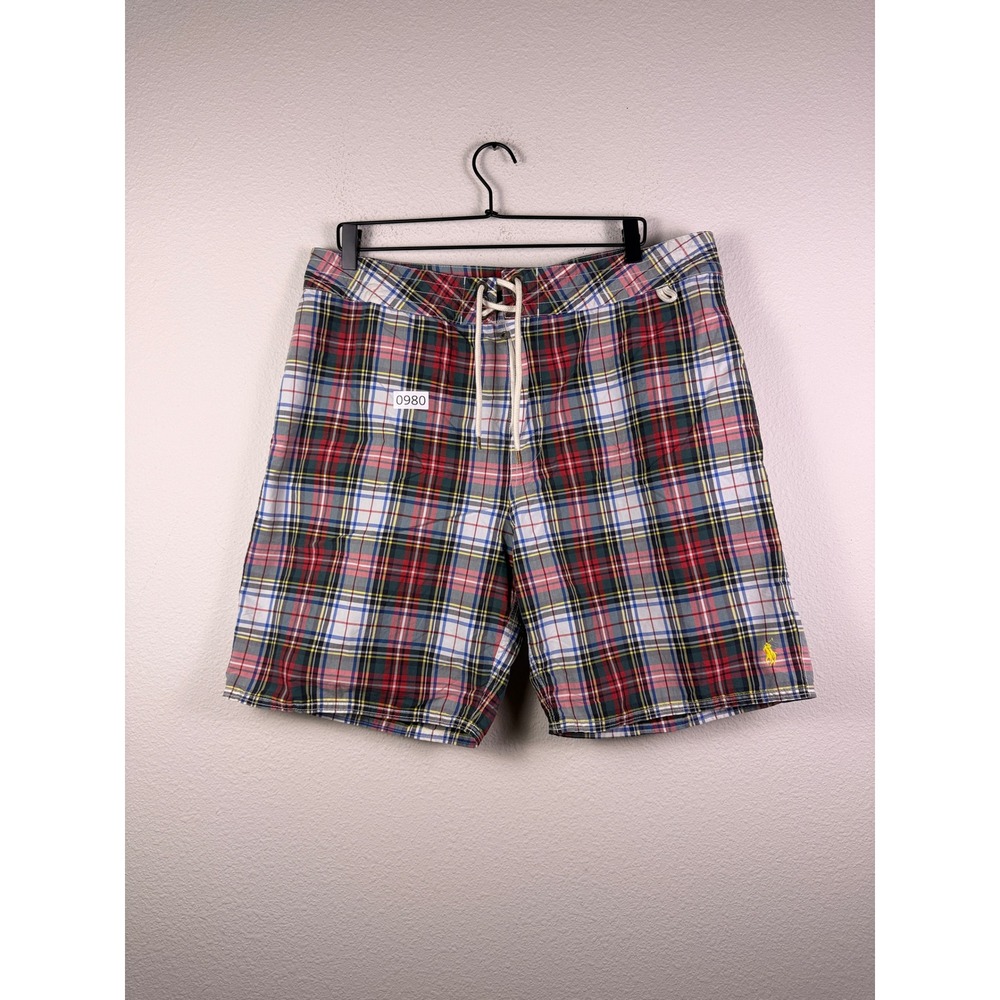 Polo Ralph Lauren Mens Plaid Board Shorts Swim Trunks Multicolor Size 38